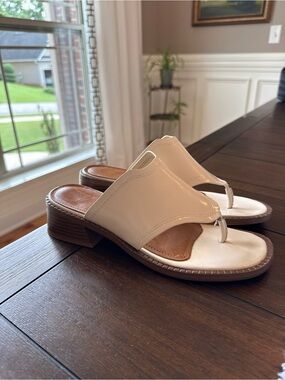 Franco Sarto Women’s Cream Patent Block Heel Sandals